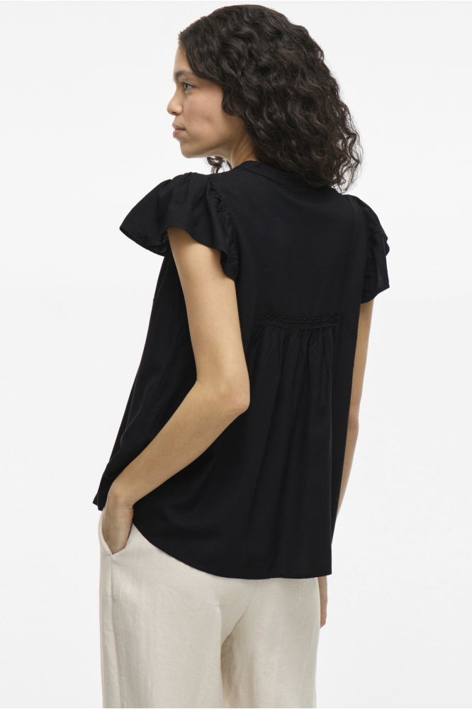 VIVISIA V-NECK C/S PLEATED TOP/TES 14106953 BLACK BEAUTY